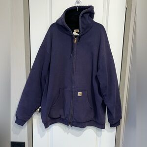 Carhartt Heavy Hoodie Mens 3XL Tall Blue J149 Mesh Lined Full Zip Workwear
